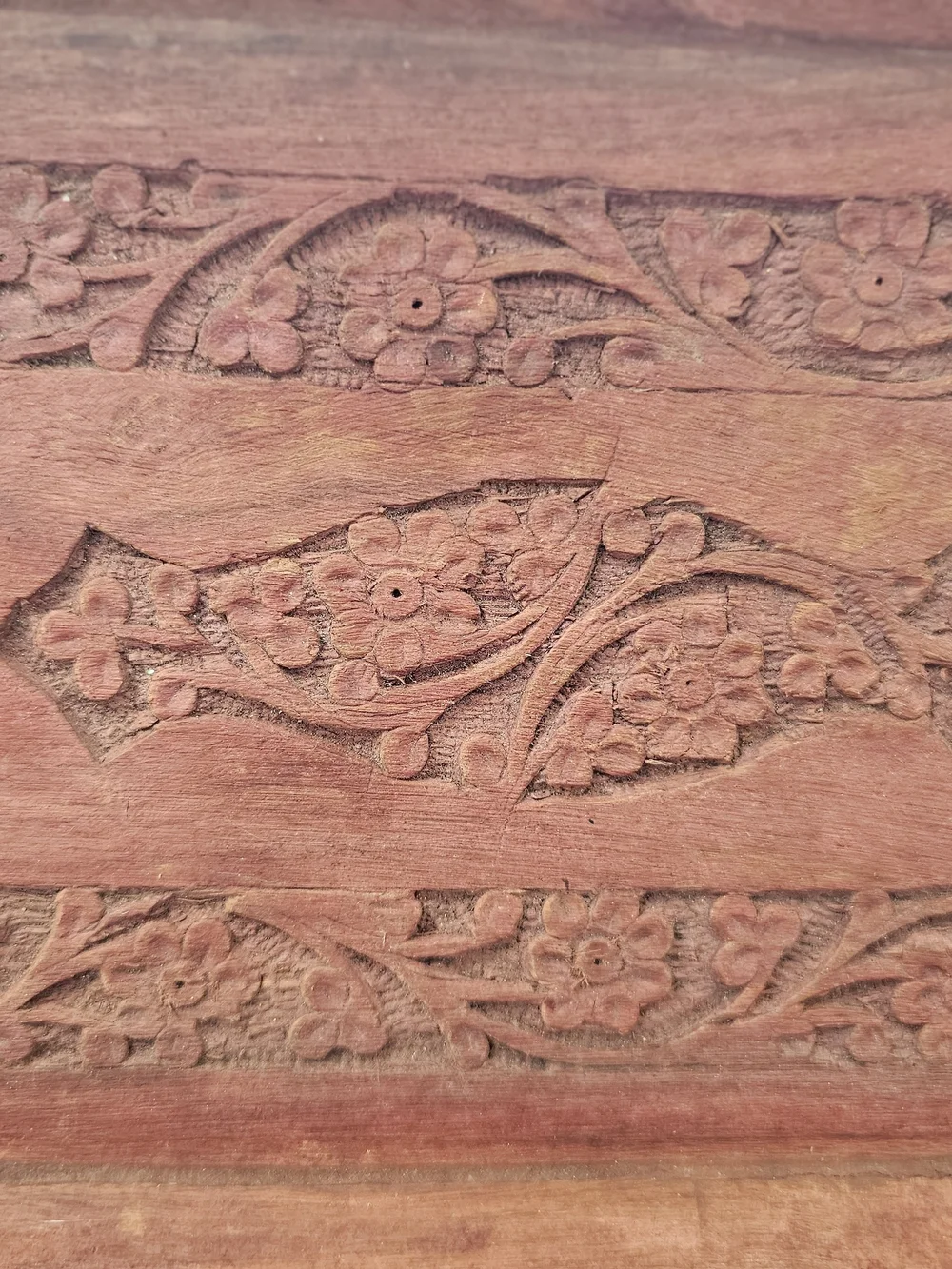 Vintage Hand Carved Wood Serving Tray India Boho Lattice Cutout Floral